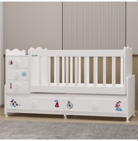 Resim Garaj Home Melina 5 Çekmeceli Büyüyen Mdf Çıtalı Beşik - Denizci Beyaz 