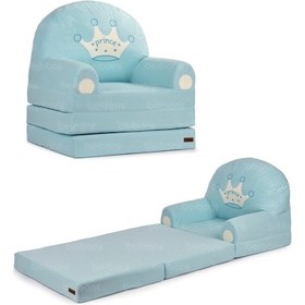 Resim Portatif Katlanabilir Sevimli Çocuk Koltuğu - 3 Katlı Çocuk Yatak Koltuk - Taşınabilir Bebek Koltuğu Mavi 
