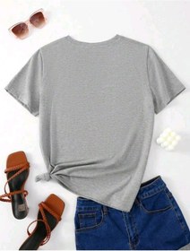 Resim Hamile Gebe T-shirt Bebek Fermuar Baskılı - Gri Bisiklet Yaka Oversize Tişört 