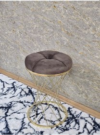 Resim Zafir Yuvarlak Gold Kaplama Puf Oturak - Bench - Ayak Ucu Oturak - Tabure - Makyaj Oturak Kahverengi 