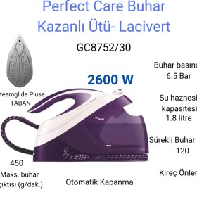 Resim Philips 2600 Watt Perfect Care Buhar Kazanlı Ütü- LACIVERT(GC8752/30) 