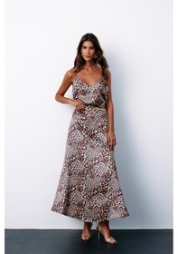 Resim Sateen Leopar Desenli Saten Etek - Kahve-135159 Kahve 