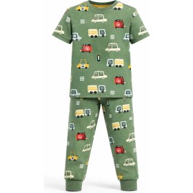 Resim CQCQ Erkek Çocuk Arabalı Yeşil Pijama Takımı %100 Pamuklu 