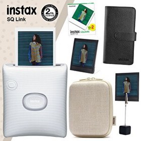 Resim Fujifilm Instax SQ Link Beyaz Yazıcı - 20'li Square Film - Kılıf - Albüm - Pleksi Çerçeve ve Kıskaçlı Stand 
