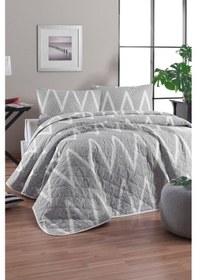 Resim Kapitone Yatak Örtüsü Seti Tek Kişilik Olivia Gri Gri 
