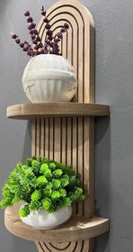 Resim Yıldız Home Semplice Dekoratif Duvar Rafı, Meşe Rengi, 54x16 cm, 2 Raflı Bohem Tarzı 