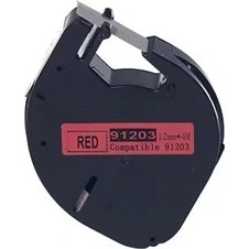 Resim Dymo Letratag 59424 Kırmızı Plastik Etikete Siyah 