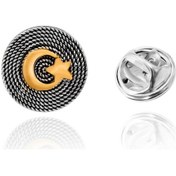 Resim Rozet Gümüş Ay Yıldız Türk Bayrağı Rozeti Yaka Iğnesi Oksitli Tel Gümüş 