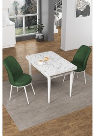 Resim Canisa Concept Nil Serisi 70x110 Sabit Mutfak Masası Takımı Beyaz Mermer Desen Masa 2 Haki Yeşil Sandalye Masa Beyaz/sandalyeler Haki Yeşili 