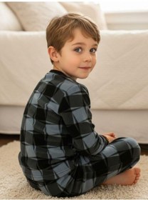 Resim Zekids Erkek Çocuk Goal Baskılı Polar Pijama Takımı-16816 Füme 
