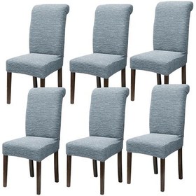 Resim Streçli Lastikli Likralı Esnek Sandalye Örtüsü Düz Desen Jakarlı Sandalye Kılıfı 6lı Gri 