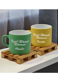 Resim Bk Gift Kişiye Özel İsimli Best Friend 2li Yeşil Ve Sarı Renkli Middle Çay & Kahve Fincanı-1, Arkadaşa Hediye, Sevgiliye Hediye Kobitmeyencom32662 Bk 