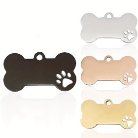 Resim 10 adet Paslanmaz Çelik Kemik Şeklinde Tırnaklı Boş Köpek Etiketi, Evcil Hayvan Bilgilerini Oymak İçin 