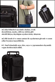 Resim Newish Erkek Siyah Telefon Bölmeli Çelik Kasalı El Ve Omuz Çantası Günlük Seyahat Çantası Orta Boy 