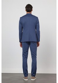 Resim İmza Koyu Lacivert Kendinden Desenli Mono Yaka 6 Drop Slim Fit Takım Elbise 1001260165 