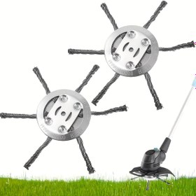 Resim Çim Biçme Makineleri için 2 Adet Ağır Hizmet Tipi Çelik Tel Yabani Otlar Fırçası, Ergonomik Saplı Dayanıklı Yuvarlak Ot Çekiciler, Bahçe ve Avlu Bakımı için Verimli Yabani Otları Temizleme Araçları 