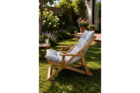 Resim Reyo Bysay Puf Minderli Ahşap Kademeli Şezlong Bahçe&balkon&teras&plaj Katlanır Şezlong Naturel Gri 