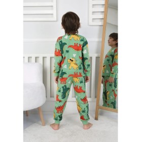 Resim Zuzunga Dinozor Desenli Erkek Çocuk Pijama Takımı Yeşil 