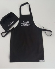 Resim Mutfak Temalı Çocuk Mutfak Ve Etkinlik Ana Okulu Önlüğü İsme Özel Nakış Desenli 0- 14 Yaş Siyah 