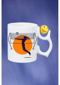 Resim Voleybol Kadın Oyuncu Tema Baskılı Smile Emoji Toplu Kupa Bardak Çay Kahve Fincanı-4 Beyaz 