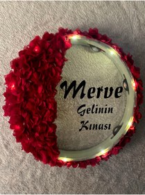 Resim Mortex Bordo LED’li Şeffaf Gelin Tefi 32 cm 3D Çiçek Süslemeli Kına Düğün Nedime Bride Parti Defi 