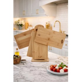 Resim Makri Home Stantlı 4’lü Ahşap Kesme Tahtası Seti, Sebze-Tavuk-Balık-Et Tahtaları, Tek Tahta Ölçü 22 × 14 × 1 cm 