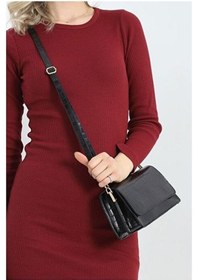 Resim Lovelystore Kroko Desenli 3 Gözlü Günlük Kadın Mini El & Omuz Çantası 24x12 Siyah 