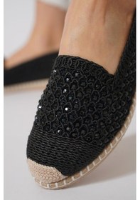 Resim Green Mod 312 Kadın Hasırlı Taşlı Espadril Babet Siyah Siyah 