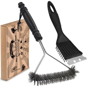 Resim Grains Global Mangal Temizleyici, 2 Paket Metal Mangal Izgara Temizleme Fırçası ve Kazıyıcı. Mangal Mutfak Temizliği Için 30,5 cm ve 20,3 cm Çelik Kıllı Mangal Fırçası, Daha Kolay ve Etkili Temizlik Için 