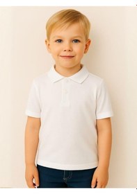 Resim Zekids Çocuk Pamuklu Yakalı Dokulu Kumaş Kısa Kollu T-shirt-16087 Beyaz 