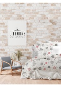 Resim Flanel Pazen Kumaşından Tek Kişilik Nevresim Seti %100 Pamuk/cotton Beyaz - Kırmızı 