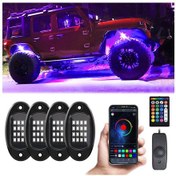 Resim Mufunye Led Kaya Işıkları 4 Adet Çok Renkli Led Işıklar Su Geçirmez App Bt 24 Tuşlu Kontrol Cihazı Müzik Fonksiyonu Suv Atv Utv İçin 