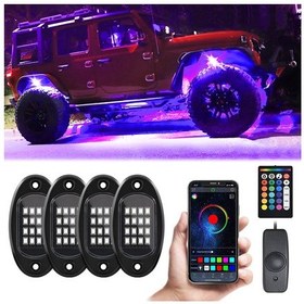 Resim Mufunye Led Kaya Işıkları 4 Adet Çok Renkli Led Işıklar Su Geçirmez App Bt 24 Tuşlu Kontrol Cihazı Müzik Fonksiyonu Suv Atv Utv İçin 