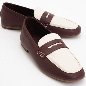 Resim Luvi Shoes Skye Bordo-beyaz Hakiki Deri Küt Burun Kadın Loafer Ayakkabı Bordo 