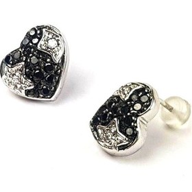 Resim Siyah Oniks Taşlı Kalpli Tasarım Gümüş Küpe 