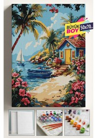 Resim Sayılarla Boyama Seti Numaralı Tuval Fırça Boya Dahil Kasnaklı Set 50x70 Cm - Deniz Kenarı Kulübe 