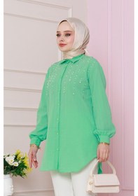 Resim Sevitli Önü İncili Tunik-su Yeşili-4736 Su Yeşili 