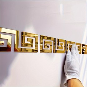 Resim 20 Adet Louhuashi Tarzı Kendinden Yapışkanlı Vinil Ayna Duvar Çıkartmaları, Altın ve Beyaz Geometrik Tasarım, Parlak Kaplama, Yeniden Kullanılabilir Dikdörtgen Şekiller, Kolay Çok Yüzeyli Kurulum, Oturma Odası, Yatak Odası, Banyo, Ofis, Spor Salonu ve Daha Fazlası İçin Mükemmel, Ayna Duvar Dekoru 