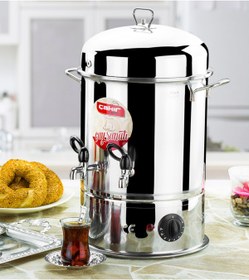 Resim woodhub Elektrikli semaver, metal musluk, 350 bardak kapasite, dayanıklı ve şık tasarım 