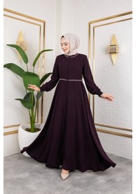 Resim Nevayla Moda Yaka Ve Bel Nakış Detaylı Ferace - Mürdüm / F0143 Mürdüm 