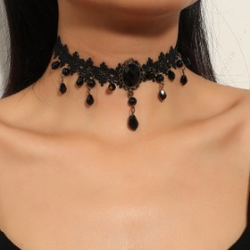 Resim Kadınlar için Bohemian Gotik Çoker Kolye - Vintage Siyah Dantel ile Sentetik Ekim Doğum Taşı, Polyester, Plating Yok - Günlük ve Parti Giyim için Çeşitli, Tüm Mevsimler 