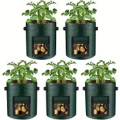 Resim 5 Adet 7 Galon Dayanıklı PE Kumaş Büyüme Torbaları Kapaklı & Saplı - Patates, Sebze, Çiçek, Otlar için Çok Yönlü Yeşil Saksı - İç/Dış Mekan Bahçe Gereçleri 