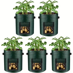 Resim 5 Adet 7 Galon Dayanıklı PE Kumaş Büyüme Torbaları Kapaklı & Saplı - Patates, Sebze, Çiçek, Otlar için Çok Yönlü Yeşil Saksı - İç/Dış Mekan Bahçe Gereçleri 