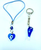 Resim Ennea Art Balık Nazar Boncuğu Anahtarlık + Kalp Araba Dikiz Ayna Süsü El Yapımı Cam Hediyelik Ikili Set 