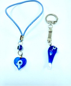 Resim Ennea Art Balık Nazar Boncuğu Anahtarlık + Kalp Araba Dikiz Ayna Süsü El Yapımı Cam Hediyelik Ikili Set 