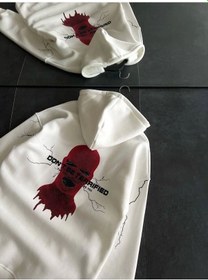 Resim Üç İplik Kapşonlu Baskılı Oversize Sweatshirt- Beyaz Beyaz 