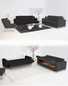 Resim Velura Home & Living Nola Koltuk Takımı 3+3+1+1 & Bazalı Yataklı Koltuk & Kanepe - Keten 