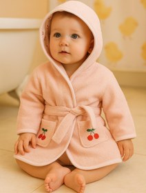 Resim Cherry Bebek & Çocuk Kapşonlu Bornoz - %100 Pamuk - 0-2 Yaş 