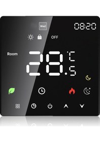 Resim Siyah Akıllı Su Isıtma Termostati, Wifi Bağlantılı, Lcd Dokunmatik Ekran, Otomatik/manuel Mod, Ip20 Koruma, 3a 