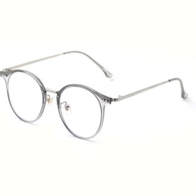 Resim Angel Eyes Yuvarlak Gri Metal Çerçeveli Bilgisayar Gözlüğü Mavi Işık Koruyucu Şeffaf Lens 